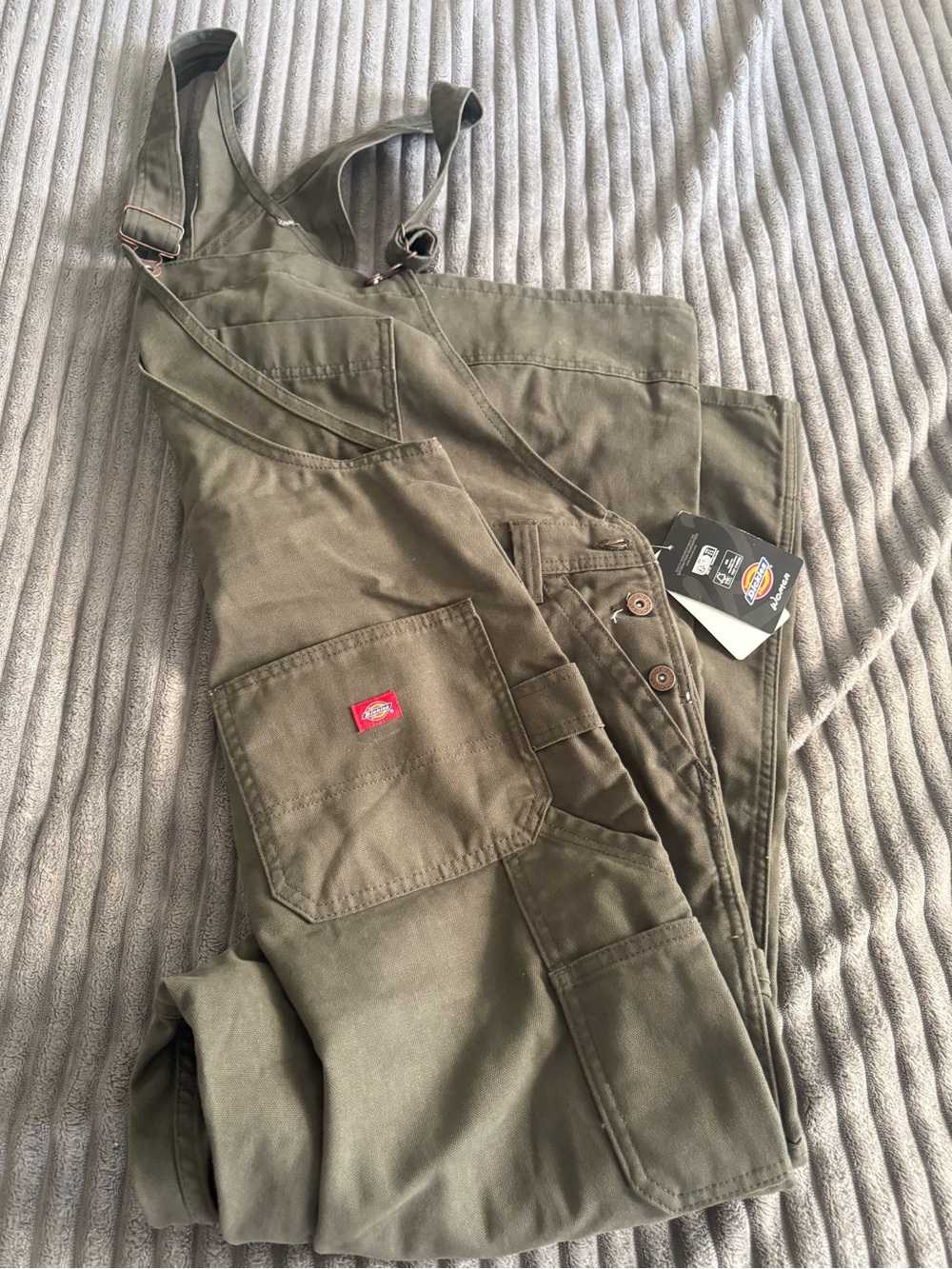 Dickies Women's Relaxed Fit Bib Overalls, Rinsed Moss Green - Picture 8 of 10